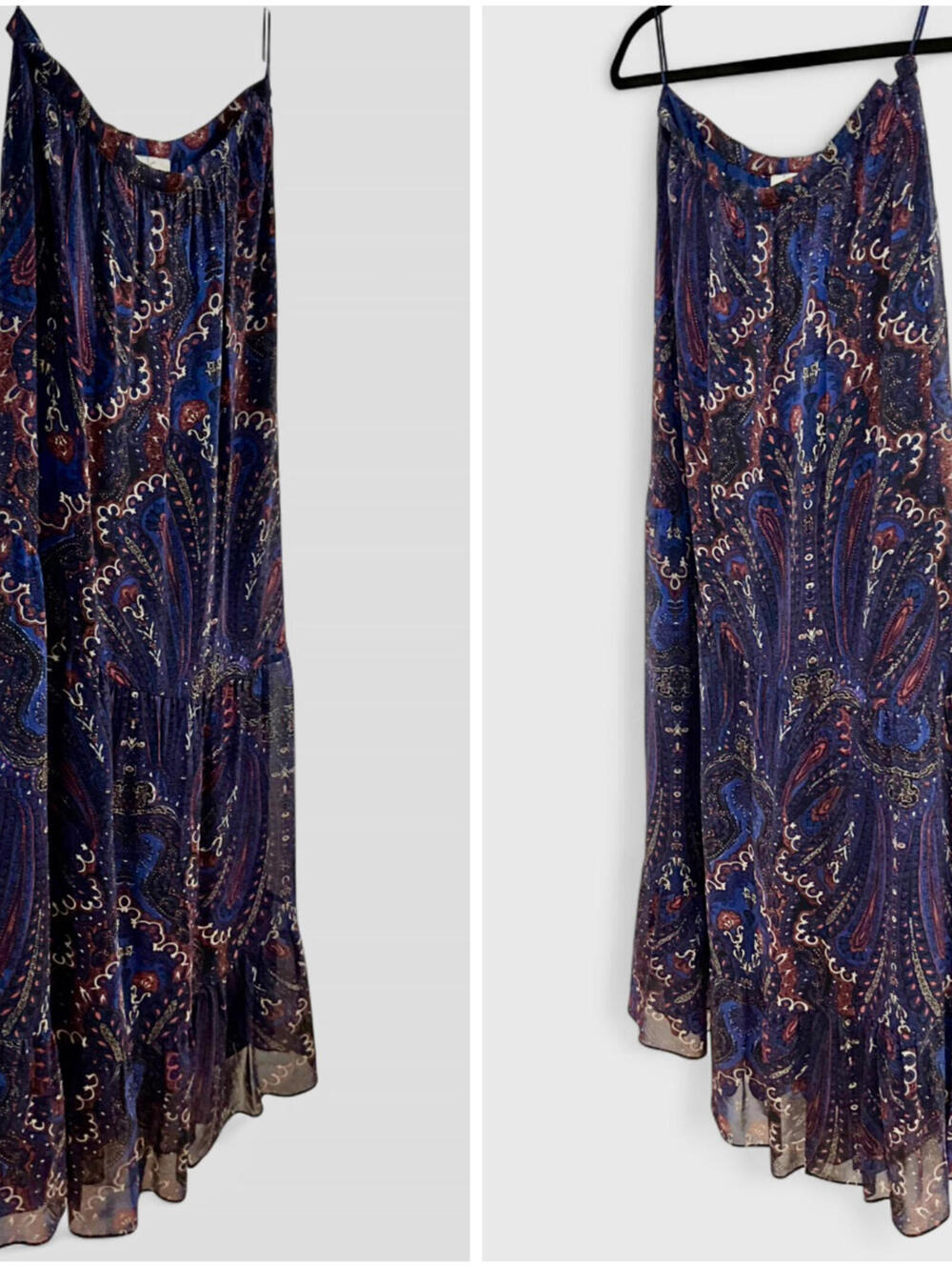 JOIE | SZ XS | Silk Paisley Maxi Skirt Ruffle Hem Side Slit Boho Romantic Luxe - Picture 5 of 10